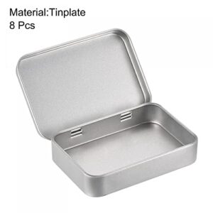 uxcell Metal Tin Box, 8pcs 3.43" x 2.36" x 0.71" Rectangular Empty Tinplate Storage Containers with Hinged Lids, Silver Tone