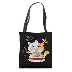 ramen cat kawaii anime japanese ramen life kitten cute anime tote bag