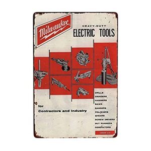 3dart vintage tin sign milwaukee electric power tools workshop ad wall art reproduction decor metal sign 8 x 12 inch, white