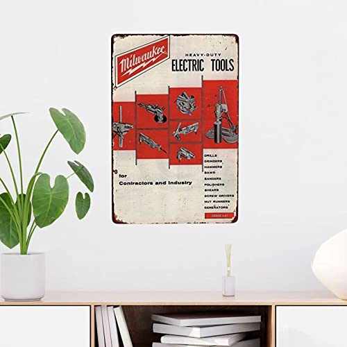 3DART Vintage Tin Sign Milwaukee Electric Power Tools Workshop Ad Wall Art Reproduction Decor Metal Sign 8 X 12 Inch, White