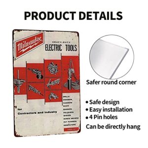 3DART Vintage Tin Sign Milwaukee Electric Power Tools Workshop Ad Wall Art Reproduction Decor Metal Sign 8 X 12 Inch, White