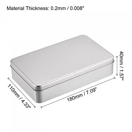 uxcell Metal Tin Box, 7.09" x 4.33" x 1.57" Rectangular Empty Tinplate Containers with Lids, Silver Tone, for Home Organizer, Candles, Gifts, Car Keys, Crafts Storage