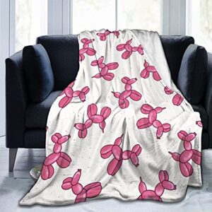 cute cartoon pink balloon animal dog throw blanket soft flannel fleece blankets for bed couch sofa,all season cozy blankets throws king queen full size for kids women adults 60″x50″