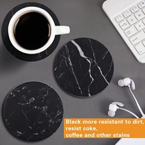 Drink Coasters with Holder Absorbent Ceramic Coasters Set of 6 Black Marble Style, 4 Inches Suitable for Kinds of Cups and Outdoor Picnic