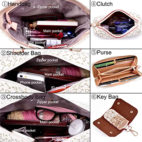 YOUNXSL Women Handbag Set 6 Pcs PU Leather Tote Purse Multi-purpose Classic Shoulder Bag Top Handle Bag Satchel(Coffee)