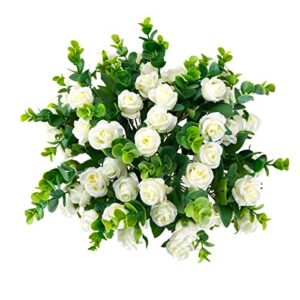 shuotao artificial flowers fake silk rose for decoration 33 heads small roses blooming faux flower bouquet with stem for diy vase home wedding party 3 pack white