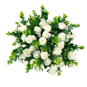 SHUOTAO Artificial Flowers Fake Silk Rose for Decoration 33 Heads Small Roses Blooming Faux Flower Bouquet with Stem for DIY Vase Home Wedding Party 3 Pack White