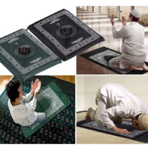 Kellegour 2 Pieces Muslim Travel Prayer Mat,Muslim Prayer Carpet,with Compass Pocket Sized Carry Bag,Muslim Prayer Rug and Attached Compass,Islamic Prayer Rug,Islamic Prayer Pad