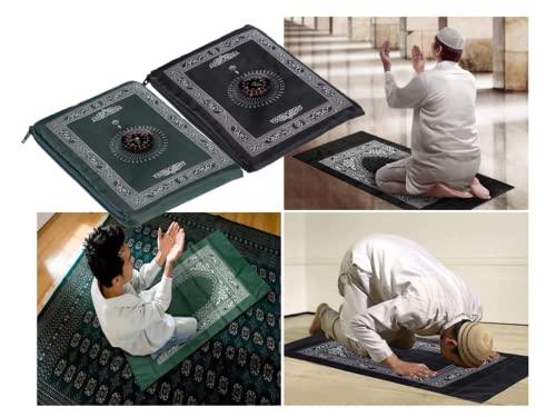 Kellegour 2 Pieces Muslim Travel Prayer Mat,Muslim Prayer Carpet,with Compass Pocket Sized Carry Bag,Muslim Prayer Rug and Attached Compass,Islamic Prayer Rug,Islamic Prayer Pad