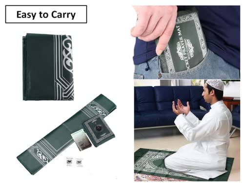 Kellegour 2 Pieces Muslim Travel Prayer Mat,Muslim Prayer Carpet,with Compass Pocket Sized Carry Bag,Muslim Prayer Rug and Attached Compass,Islamic Prayer Rug,Islamic Prayer Pad