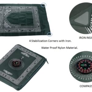 Kellegour 2 Pieces Muslim Travel Prayer Mat,Muslim Prayer Carpet,with Compass Pocket Sized Carry Bag,Muslim Prayer Rug and Attached Compass,Islamic Prayer Rug,Islamic Prayer Pad