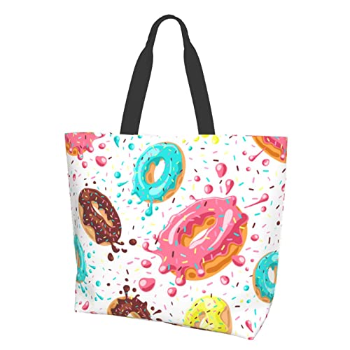 Donut Print Tote Bag Shoulder Bag for Women 19.7x15.7Inch