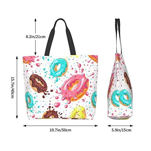 Donut Print Tote Bag Shoulder Bag for Women 19.7x15.7Inch