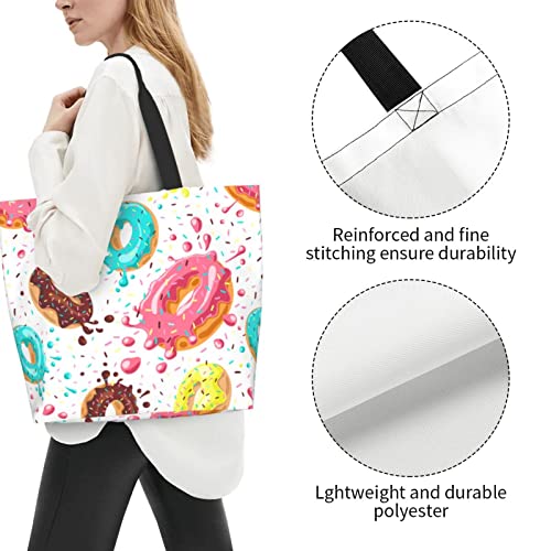 Donut Print Tote Bag Shoulder Bag for Women 19.7x15.7Inch