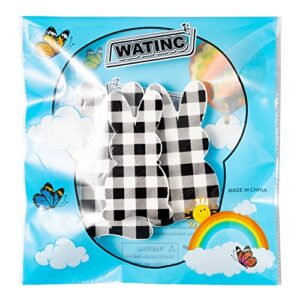 WATINC 3Pcs Easter Bunny Buffalo Plaid Tiered Tray Table Wooden Sign, Black White Wood Tabletop Decoration Farmhouse, Double Printed Freestanding Decor for Easter Room Office Party Desk Photo Prop