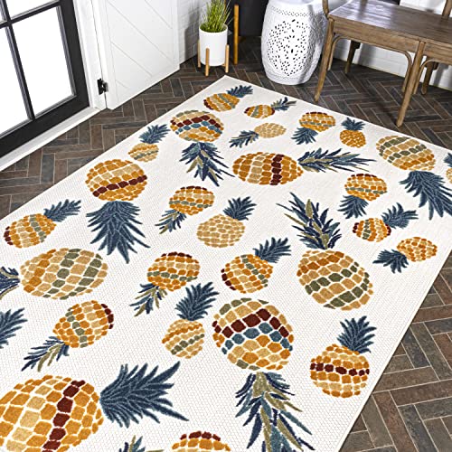 JONATHAN Y AMC117A-5 Ananas Bold Pineapple High-Low Indoor Outdoor Area-Rug, Tropical Coastal Casual Easy-Cleaning,Bedroom,Kitchen,Backyard,Patio,Non Shedding, 5 X 8, Orange/Navy