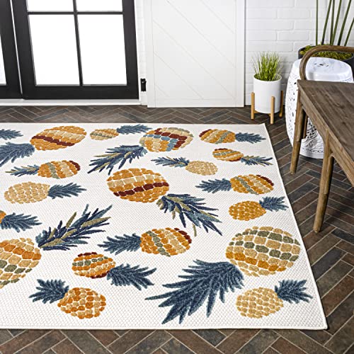 JONATHAN Y AMC117A-5 Ananas Bold Pineapple High-Low Indoor Outdoor Area-Rug, Tropical Coastal Casual Easy-Cleaning,Bedroom,Kitchen,Backyard,Patio,Non Shedding, 5 X 8, Orange/Navy