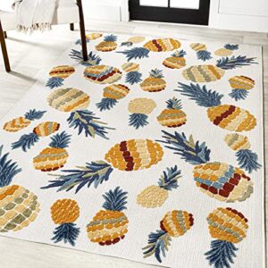 JONATHAN Y AMC117A-5 Ananas Bold Pineapple High-Low Indoor Outdoor Area-Rug, Tropical Coastal Casual Easy-Cleaning,Bedroom,Kitchen,Backyard,Patio,Non Shedding, 5 X 8, Orange/Navy