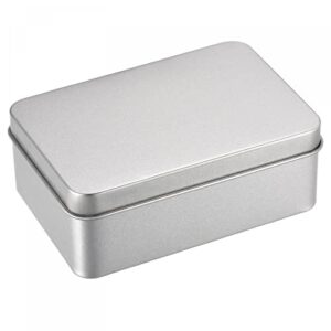 uxcell metal tin box, 2pcs 4.21″ x 2.87″ x 1.57″ rectangular empty tinplate storage containers with lids, silver tone