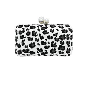 plush evening bag for women stylish leopard print handbag pearl chain purse for party prom white