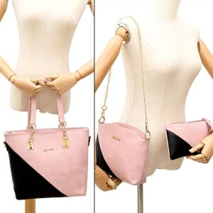 YOUNXSL 4-PC Women Handbag Set,Top-Handle Bag+Shoulder Bag+Clutch+Card Bag Fashion Purse Color Matching Satchel Tote Grey