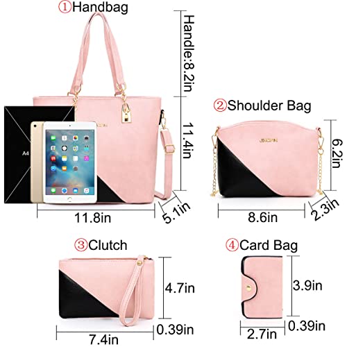 YOUNXSL 4-PC Women Handbag Set,Top-Handle Bag+Shoulder Bag+Clutch+Card Bag Fashion Purse Color Matching Satchel Tote Grey