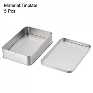 uxcell Metal Tin Box, 5pcs 6.3" x 4.33" x 1.38" Rectangular Empty Tinplate Storage Containers with Lids, Silver Tone