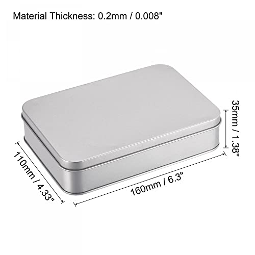 uxcell Metal Tin Box, 5pcs 6.3" x 4.33" x 1.38" Rectangular Empty Tinplate Storage Containers with Lids, Silver Tone