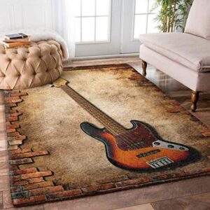 music rug bass guitar vintage design area rug guitar carpet mat for living room – music lover guitar rug for studio decor – guitar runner non skid washable rug 3×5 5×7 8×10, 2x3ft/3x5ft/4x6ft/5x8ft