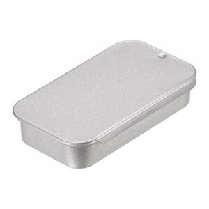 uxcell metal tin box, 8pcs 2.36″ x 1.18″ x 0.43″ rectangular empty tinplate storage containers with sliding lids, silver tone
