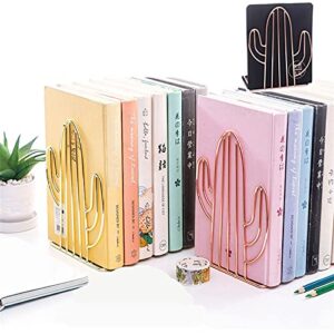 YAOLUU Creative Book End 2PCS/Pair Creative Cactus Love Shaped Metal Bookends Wrought Iron File Book Storage Holder Shelf Support Stand Desk Organizer Decorative Books (Color : E)