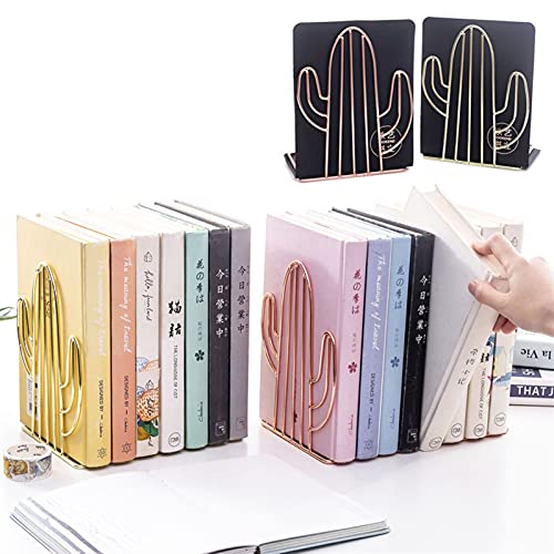 YAOLUU Creative Book End 2PCS/Pair Creative Cactus Love Shaped Metal Bookends Wrought Iron File Book Storage Holder Shelf Support Stand Desk Organizer Decorative Books (Color : E)