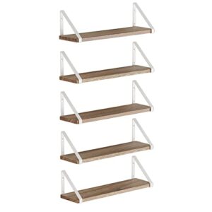 Wallniture Ponza Floating Bookshelves, Burnt 17"x4.5" Floating Shelves for Wall Storage, Set of 5 Wood Shelves for Bedroom, Bathroom, Kitchen, Living Room Decor