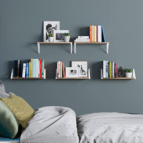 Wallniture Ponza Floating Bookshelves, Burnt 17"x4.5" Floating Shelves for Wall Storage, Set of 5 Wood Shelves for Bedroom, Bathroom, Kitchen, Living Room Decor