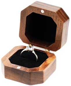 cosiso portable wood ring gift box case for proposal engagement jewelry display,small slim wooden ring holder (black inner)