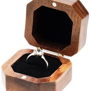 COSISO Portable Wood Ring Gift Box Case for Proposal Engagement Jewelry Display,Small Slim Wooden Ring Holder (Black Inner)