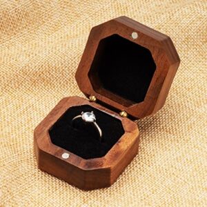 COSISO Portable Wood Ring Gift Box Case for Proposal Engagement Jewelry Display,Small Slim Wooden Ring Holder (Black Inner)