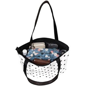 Tote Bag Shoulder Bags Handbags White and Black Polka Dot Satchel Handbags for Women with Inner Pouch