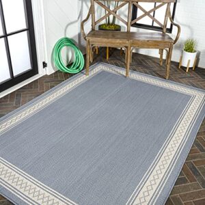jonathan y smb207c-3 lucia classic diamond border indoor outdoor area-rug, farmhouse, traditional, solid easy-cleaning,bedroom,kitchen,backyard,patio,non shedding, blue/cream, 3 x 5