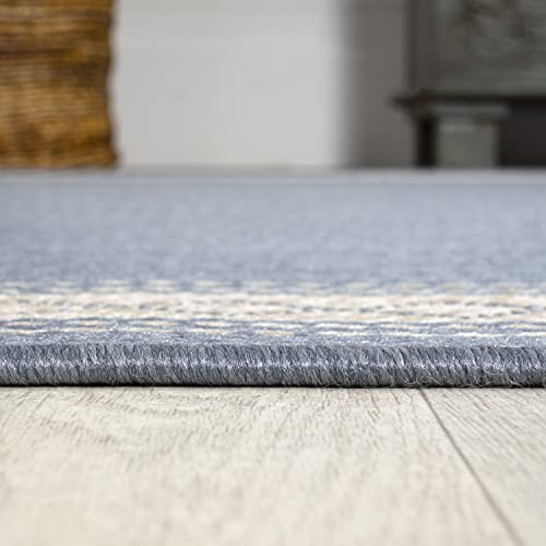 JONATHAN Y SMB207C-3 Lucia Classic Diamond Border Indoor Outdoor Area-Rug, Farmhouse, Traditional, Solid Easy-Cleaning,Bedroom,Kitchen,Backyard,Patio,Non Shedding, Blue/Cream, 3 X 5