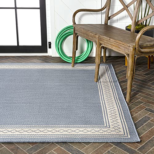 JONATHAN Y SMB207C-3 Lucia Classic Diamond Border Indoor Outdoor Area-Rug, Farmhouse, Traditional, Solid Easy-Cleaning,Bedroom,Kitchen,Backyard,Patio,Non Shedding, Blue/Cream, 3 X 5