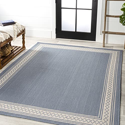 JONATHAN Y SMB207C-3 Lucia Classic Diamond Border Indoor Outdoor Area-Rug, Farmhouse, Traditional, Solid Easy-Cleaning,Bedroom,Kitchen,Backyard,Patio,Non Shedding, Blue/Cream, 3 X 5