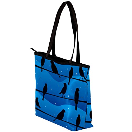 Tote Bag Shoulder Bags Handbags Blue & Blace Birds Satchel Handbags for Women with Inner Pouch