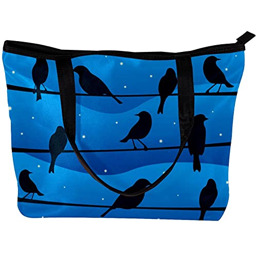 Tote Bag Shoulder Bags Handbags Blue & Blace Birds Satchel Handbags for Women with Inner Pouch