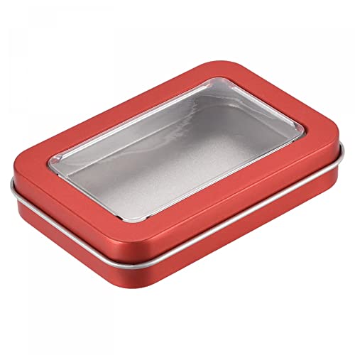 uxcell Metal Tin Box, 3pcs 3.43" x 2.36" x 0.71" Rectangular Empty Tinplate Storage Containers with Clear Lids, Red