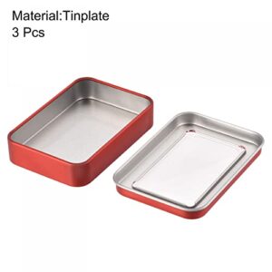 uxcell Metal Tin Box, 3pcs 3.43" x 2.36" x 0.71" Rectangular Empty Tinplate Storage Containers with Clear Lids, Red