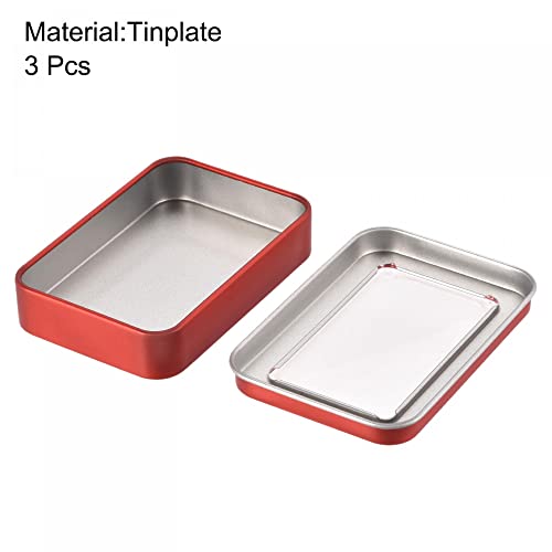 uxcell Metal Tin Box, 3pcs 3.43" x 2.36" x 0.71" Rectangular Empty Tinplate Storage Containers with Clear Lids, Red