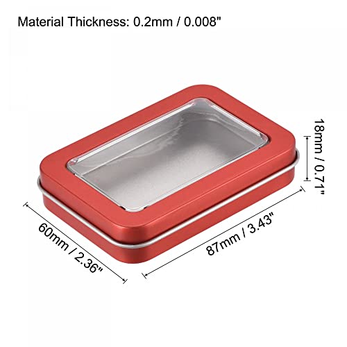 uxcell Metal Tin Box, 3pcs 3.43" x 2.36" x 0.71" Rectangular Empty Tinplate Storage Containers with Clear Lids, Red