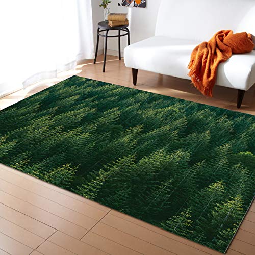 2'7''x 5' Forest Area Rug,Green Natrual Landscape Beautiful Tree Outdoor Indoor Washable Carpet Area+Rug for Living Room,Kids/Boys/Girls Bedroom,Bathroom,Classroom,Kitchen,Hallway,Throw Floor Mat