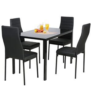 fdw 5 piece table and chairs dining table set kitchen table for small spaces dinning room marble grain (black)